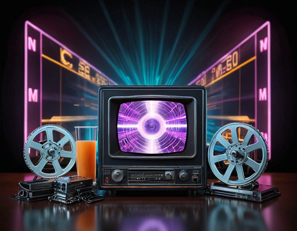 A dramatic split scene showcasing a vintage silver screen on one side with classic adult film elements like an old film projector and film reels, and on the other side, a modern streaming interface displayed on a sleek digital device. The contrasting styles highlight the evolution of adult films, blending nostalgia with contemporary tech aesthetics. Add subtle hints of neon lights to emphasize the vibrant tech era. super-realistic. vibrant colors. digital art.